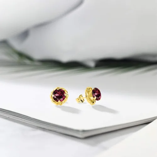 Miniatura 285 de Gem Stone King Aretes de plata de ley 925 de 0.236 in con piedra natal redonda para mujer