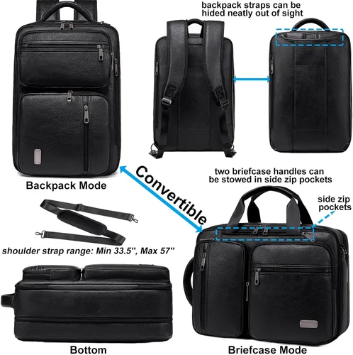 Miniatura 5 de weiatas Bolsa convertible 3 en 1 de cuero vegano para laptop para hombres y mujeres, mochila de viaje expandible para trabajo Convertible