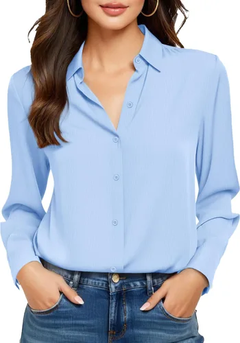Miniatura 17 de Camisas sin planchado y sin arrugas para mujer, con botones, de manga larga, de seda de morera, blusas casuales para el trabajo