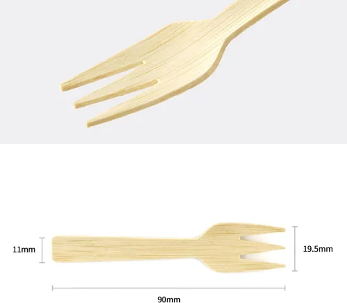 Miniatura 2 de Utensilios de bambú 200PK Mini tenedores de bambú 3.54 pulgadas desechables pequeños 100% biodegradables compostables cubiertos cubiertos