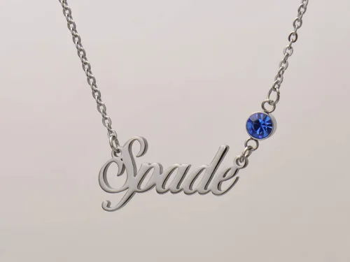 Miniatura 3 de LikeFun Joyería con nombre personalizado con colgante de piedra natal, regalos en plata para My Girl, Acero inoxidable, Acero inoxidable