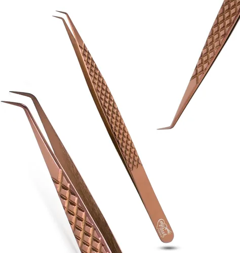 Miniatura 24 de Pinzas de aislamiento para extensión de pestañas, pinzas curvadas para aislamiento, acero inoxidable japonés de 5.5 in, lo mejor para aislamiento