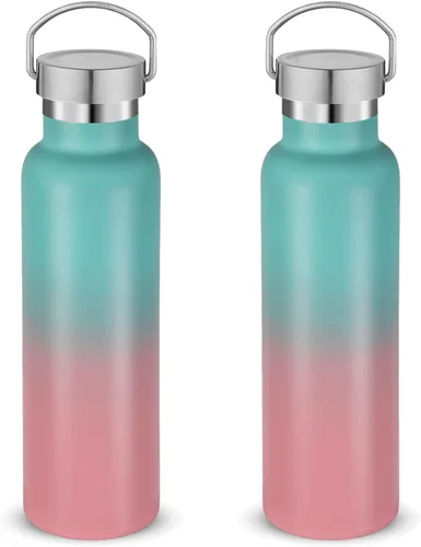 Miniatura 7 de Neihepal Paquete de 4 botellas de agua aisladas de 20 onzas, botella deportiva de doble pared de acero inoxidable con tapa de asa, termo Bubble gum