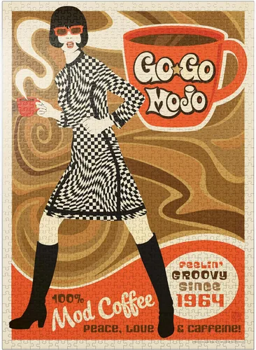 Miniatura 8 de MyPuzzle Go-Go Mojo Coffee, póster vintage, rompecabezas prémium de 100 piezas para adultos