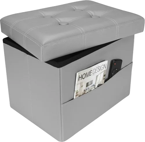 Miniatura 10 de Otomana con taburete de almacenamiento, otomana plegable de almacenamiento de 17 pulgadas, reposapiés tapizado de cuero con bolsillos laterales