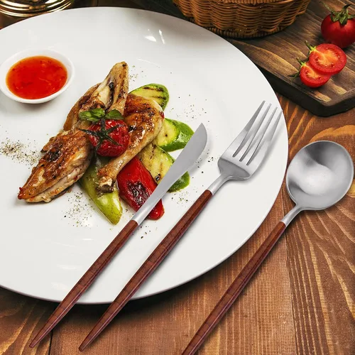 Miniatura 6 de Vanys - Juego de cubiertos con mango negro, 30 piezas de cubiertos de acero inoxidable, juegos de utensilios de cocina para 6, vajilla