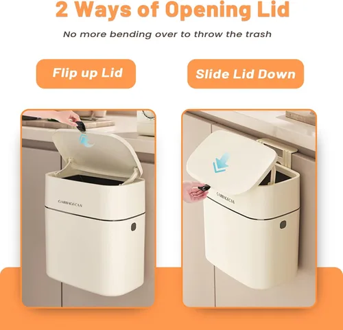 Miniatura 2 de Cubo de basura de compost de 2.5 galones para cocina, encimera, pequeño bote de basura colgante con tapa, papelera de compostaje color blanco hueso