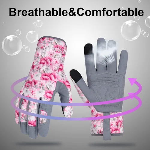 Miniatura 4 de Guantes de jardinería de cuero para mujer, guantes de jardín a prueba de espinas, guantes de trabajo para pantalla táctil, regalos