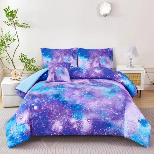 Miniatura 13 de PERFEMET Juego de edredón tamaño Queen con sábanas, juego de ropa de cama de 6 piezas con teñido anudado arcoíris para niñas, juego de edredón Azul