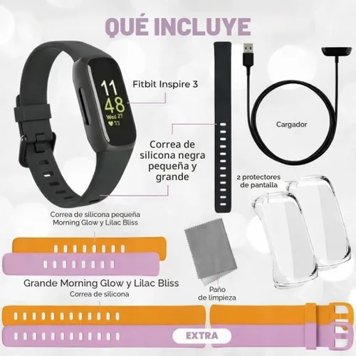 Miniatura 2 de Fitbit Inspire 3 - Paquete de seguimiento de salud y fitness, con control del estrés, intensidad de entrenamiento, seguimiento del sueño, corazón