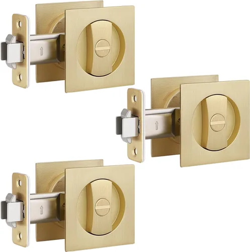 Miniatura 11 de Paquete de 6 manijas de puerta de paso para pasillo o armario, manijas interiores de latón satinado sin llaves, manijas de puerta interiores doradas