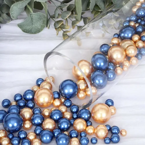 Efavormart - Juego de 200 cuentas de perlas de imitación brillantes, color azul marino y dorado, sin agujeros, para manualidades Tipo 02 Mixto