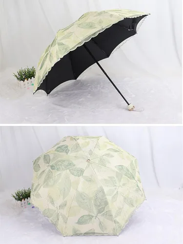 Miniatura 5 de URAWESO Parasol bordado encaje protección UV hoja impresa paraguas plegable para playa, viajes, boda, fiesta, decoración sesión de fotos