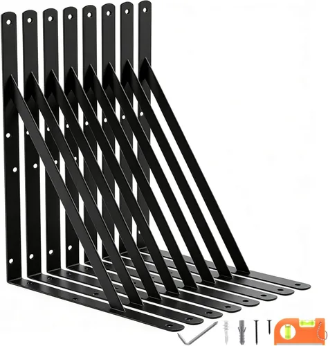 Paquete de 8 soportes de estante resistentes de 14 pulgadas, soporte de pared flotante grande para estantes de almacenamiento de garaje, acabado con