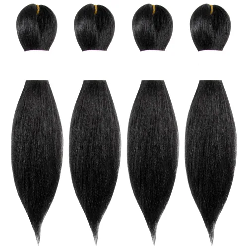 Cabello trenzado preestirado de 10 pulgadas, 4 paquetes, extensiones de cabello corto para trenzas, cabello sintético preestirado #1 (negro azabache)