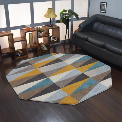Miniatura 10 de Rugsotic Carpets Alfombras de lana copetuda a mano ecológicas – 2 pies 6 x 6 pies, forma de pasillo, multicolor, diseño geométrico moderno