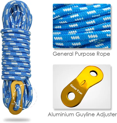 Miniatura 5 de GEERTOP Paquete de 6 cables de 0.197 in de Guy Lines ultraligeros con tensor de ajuste de aluminio, cuerdas para acampar al aire libre, lona de Azul
