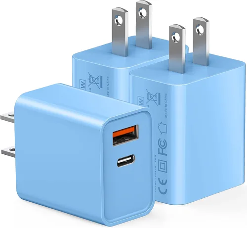 Miniatura 12 de Paquete de 3 cargadores tipo C, enchufe de pared USB C de doble puerto de 20 W PD y QC3.0 USB A bloque de carga rápida para Samsung Galaxy S24