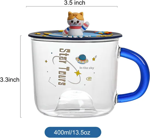 Miniatura 2 de Bonita taza de café de cristal con tapa de silicona Kawaii Cat para café, té, leche, decoración estética de habitación, regalo divertido