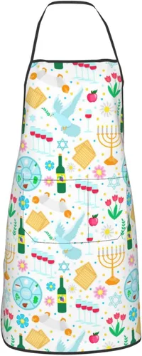 Miniatura 9 de Delantales de Pascua judía feliz, delantal de cocina para chef, impermeable, ajustable, divertido delantal para barbacoa con bolsillos para hombres