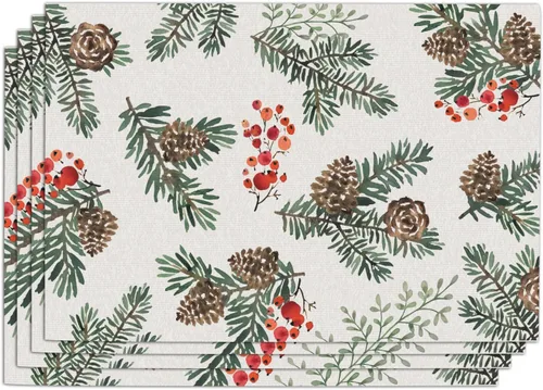 Miniatura 8 de Seliem Winter Birds - Juego de 4 manteles individuales de PVC, diseño vintage de cardenal con ramas de bayas rojas, manteles individuales de vinilo