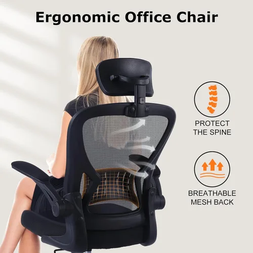 Miniatura 4 de Silla de oficina ergonómica de escritorio, cómoda altura ajustable con ruedas, soporte lumbar de malla giratoria para computadora, silla de oficina