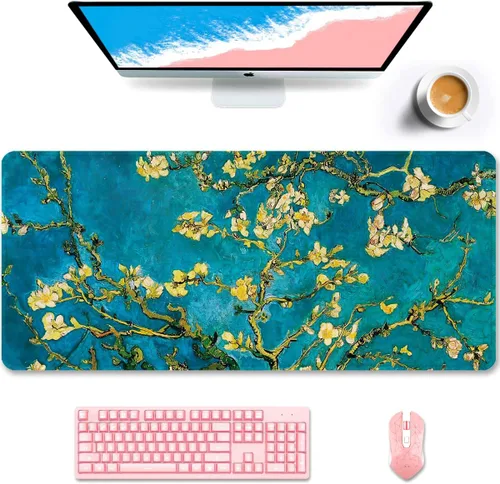 Miniatura 14 de Auhoahsil Alfombrilla grande para mouse, tamaño XXL, extendida de 35 x 15 pulgadas, base de goma antideslizante, bordes cosidos, superficie 03