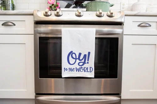 Miniatura 3 de Toalla de cocina divertida para las festividades judías, azul "Oy to the World" toalla judía para Hanukkah, regalo de anfitriona y para inauguración