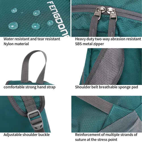 Miniatura 4 de FENGDONG mochila ligera plegable impermeable de 35L, mochila de senderismo pequeña para viajes, para hombres y mujeres A9-verde oscuro