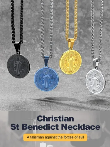 Miniatura 65 de U7 Saint Benedict/Michael Medal Necklace, 316L Stainless Steel Virgin Mary Necklace for Men Women, Bible Verse Protection Necklace Catholic