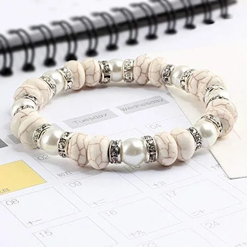 Miniatura 3 de Pulseras de mujer vintage de turquesa natural perlas de imitación con cuentas de diamantes de imitación dije de cuerda elástica pulseras de joyería