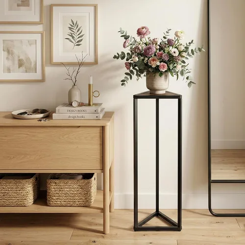 Miniatura 4 de MyGift Soporte para plantas de 36 pulgadas de alto para interiores, soporte de esquina triangular moderno, de madera soplada grande y marco de metal