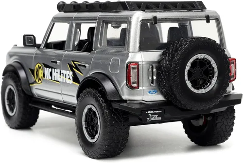 Miniatura 5 de Jada Toys Just Trucks 1:24 2021 Ford Bronco - Coche fundido a presión gris con estante para neumáticos, juguetes para niños y adultos