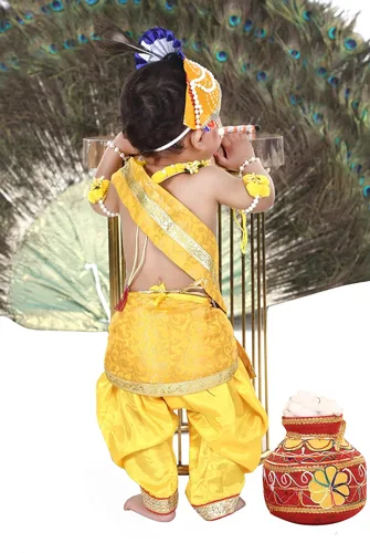 Miniatura 4 de Raj Fancy Dresses Vestido Shri Krishna para bebés, niño y niña, vestido Janmashtmi con Dhoti Dupatta, vestido Kanha, para 3 meses a 8 años