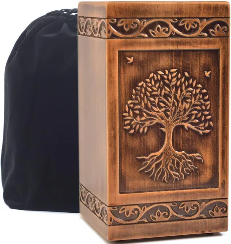 Urna grabada de madera hecha a mano para cenizas humanas, 250 libras, adulto masculino femenino, bolsa de satén, árbol de la vida, urnas de