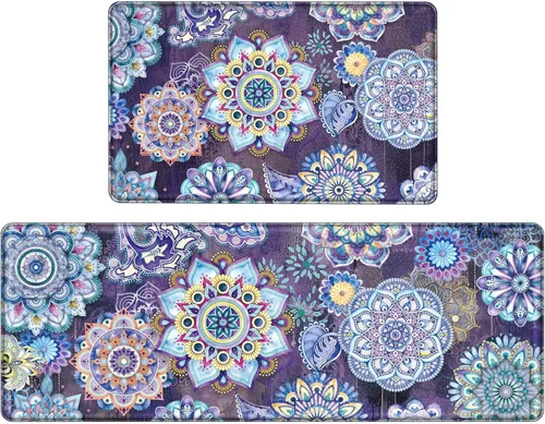 Miniatura 11 de Alfombras de Cocina Florales para Suelo de 2 Piezas con Flores Alfombras de Cocina Anti Fatiga Antideslizantes Acolchadas Cómodas para Estar de Pie