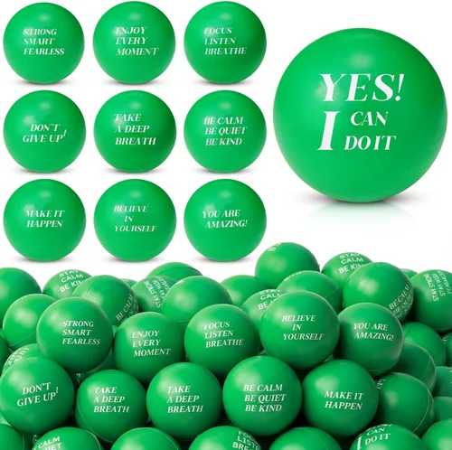 Miniatura 9 de Sotiff 100 bolas de estrés a granel para adultos, espuma colorida para aliviar el estrés, juguetes de regalo con citas motivacionales, bolas