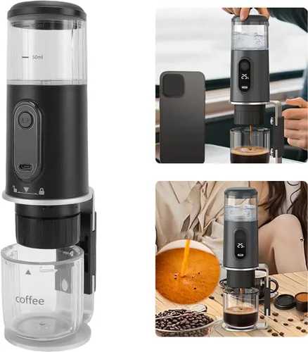 Miniatura 8 de Zunate Cafetera portátil, cafetera de viaje compatible con café molido y cápsulas para viajes, camping, senderismo, pesca, picnic y trabajo (negro)