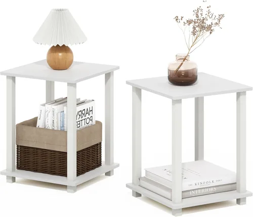 Miniatura 18 de Furinno SIMPLISTIC - Juego de 2 mesas auxiliares, mesa de 2 niveles, mesita de noche, mesita, mesa de luz, fácil montaje, para sala de estar, Roble