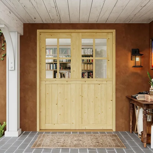 Miniatura 13 de Tablero de Puerta Holandesa para Interior y Exterior, 36" x 80", Universal 4 Lite Vidrio Templado Transparente Puerta Individual Dividida, Puerta