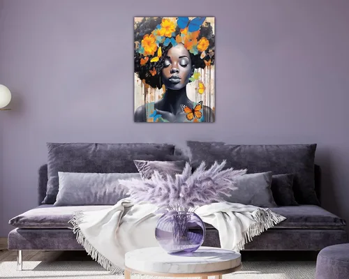 Miniatura 131 de Arte de pared afroamericano, decoración de rey y reina bailarín negro para sala de estar, arte de pareja de amor negro para dormitorio, lienzo