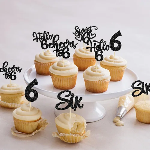 Miniatura 5 de 30 piezas Adornos para pastel de cumpleaños de 6 años, seis brillos, hola 6, púas para cupcakes, felicitaciones a los 6 años, decoraciones