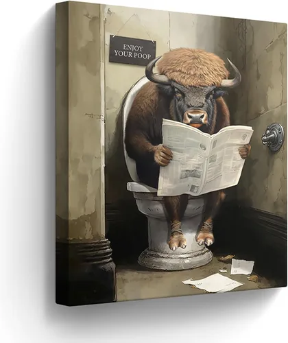 Miniatura 11 de Lienzo decorativo de osos divertidos para pared, cuadros en blanco y negro, decoración de pared de baño, oso sentado en el inodoro, lectura