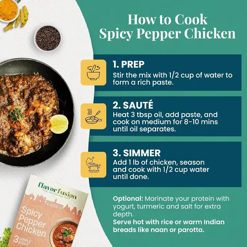 Miniatura 5 de Flavor Fusion Favoritos tradicionales con ingredientes naturales: pollo Tikka Masala, palak Paneer y pollo picante a la pimienta para una cocina