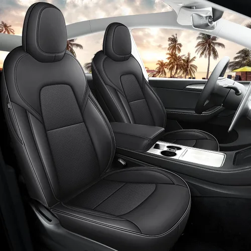 Fundas de Asiento Negras para Tesla Model Y, Funda de Asiento de Coche Tesla de 12 Piezas, Impermeable, Cuero Nappa, Totalmente Envueltas, Negro