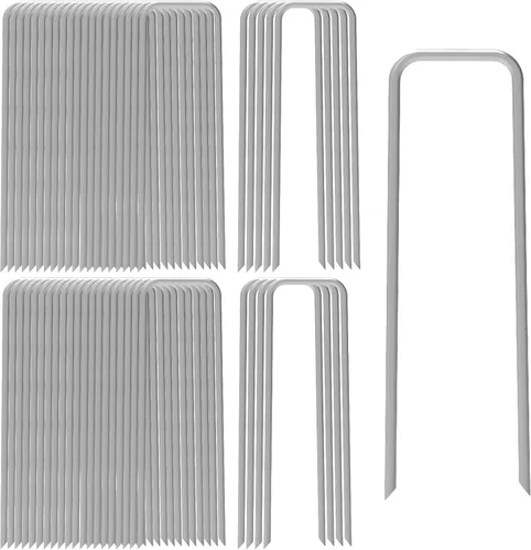 AAGUT Paquete de 50 grapas galvanizadas de 12 pulgadas para jardín, grapas en forma de U, grapas de jardinería para anclaje de césped, tubería de