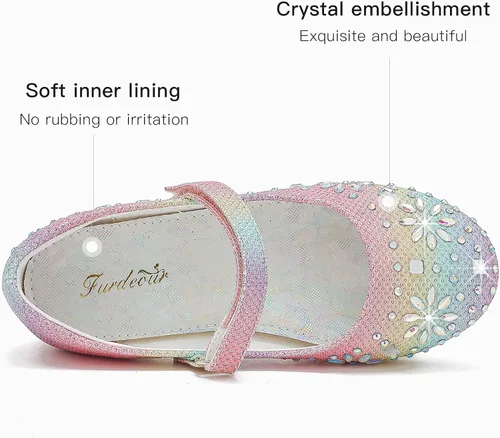Miniatura 5 de Furdeour Girls Dress Shoes Mary Jane Flower Wedding Party Bridesmaids Shoes Glitter Princess Ballet Flats for Kid Toddler