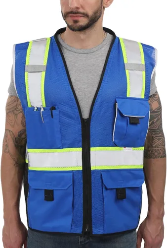Miniatura 7 de Dib Safety - Chaleco reflectante amarillo de malla, chaleco de alta visibilidad con bolsillos y cremallera, ANSI clase 2 de servicio pesado, hecho