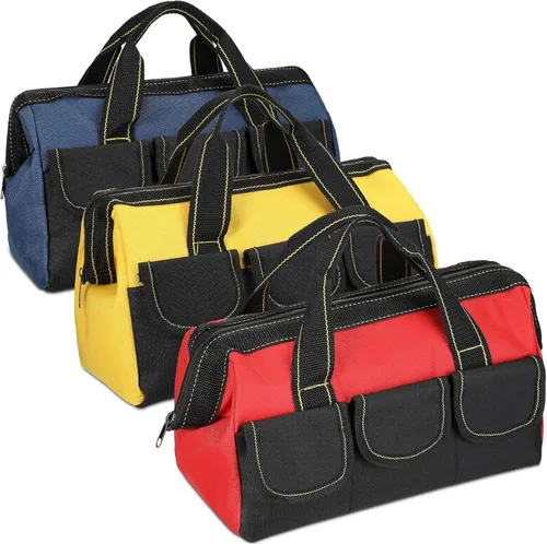 Miniatura 9 de Sanwuta Paquete de 3 Bolsas de Herramientas para Hombres con Fondo Duro Impermeable, Bolsa de Herramientas de Servicio Pesado con Boca Ancha Tipo