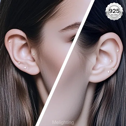 Miniatura 5 de Melighting Aretes de hélice de plata esterlina 925 para cartílago, roscados internamente, tragus, aretes de espalda plana, 6/0.315 in, piercing